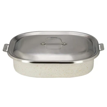 Bon Chef 60004CLDDESERT Cucina 7 Qt. Desert Stainless Steel Roasting Pan with Lid with Lid - 15" x 11" x 4 1/8"