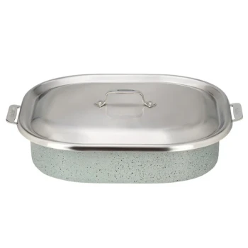 Bon Chef 60004CLDSTARLIGHT Cucina 7 Qt. Starlight Stainless Steel Roasting Pan with Lid - 15" x 11" x 4 1/8"