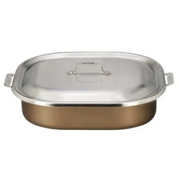 Bon Chef 60004CLDTAUPE Cucina 7 Qt. Taupe Stainless Steel Roasting Pan with Lid - 15" x 11" x 4 1/8"