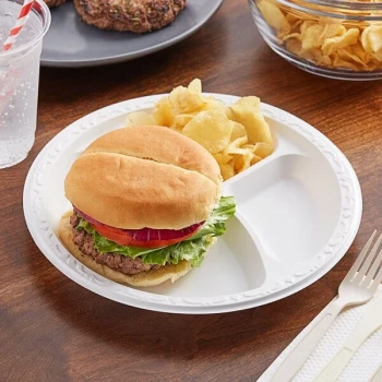 Ecopax 10" 3-Compartment White / Ivory Mineral-Filled Polypropylene Plate - 400/Case