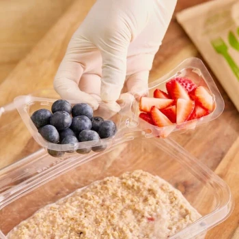 Inline Plastics 2-Compartment Tray Insert for Safe-T-Fresh 20, 24, 30, and 32 oz. Rectangular Hinged Containers - 360/Case
