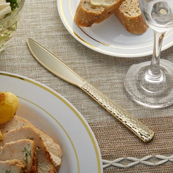 Visions Hammered 7 1/2" Extra Heavy Weight Gold Polystyrene Plastic Knife - 400/Case