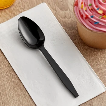 Choice Black Heavy Weight Polypropylene Plastic Teaspoon - 100/Pack