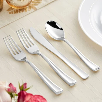 Visions Classic 4-Piece Extra Heavy Weight Silver Plastic Cutlery Set - 50/Pack