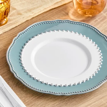 Visions Beaded 7 1/2" White Round Plastic Plate with Silver Beaded Rim - 120/Case