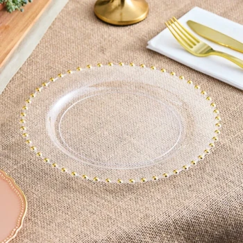 Visions Beaded 9" Clear Round Plastic Plate with Gold Beaded Rim - 120/Case