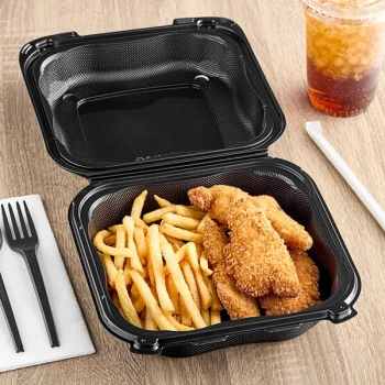 Genpak Clover 8" x 8" x 3" Microwavable 1-Compartment Black Plastic Hinged Container - 150/Case