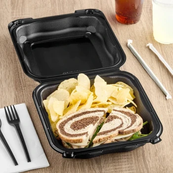 Genpak Clover 9" x 9" x 3" Microwavable 1-Compartment Black Plastic Hinged Container - 150/Case