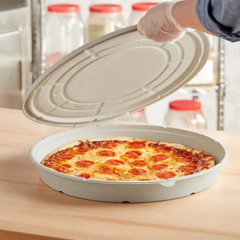 World Centric 14" Compostable Fiber Clamshell Pizza Container - 100/Case