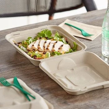 World Centric 9" x 9" x 3" Compostable PLA Lined Fiber Clamshell Container - 300/Case