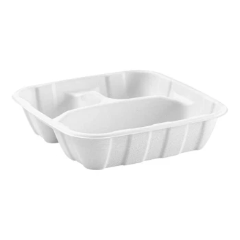 Stalk Market 30 fl. oz. 3-Compartment Compostable White Fiber Container - 200/Case
