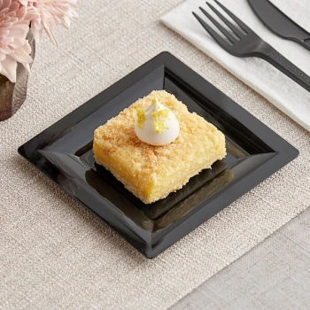 WNA Comet GS5BK 5" Milan Grand Black Square Plastic Dessert Plate - 168/Case