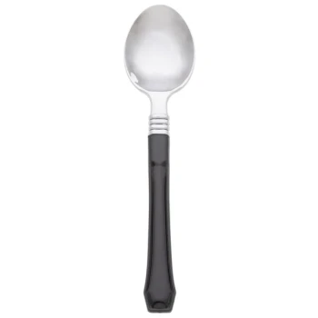 WNA Comet HRFTS480BK Reflections Duet 6 1/2" Stainless Steel Look Extra Heavy Weight Plastic Teaspoon with Black Handle - 480/Case