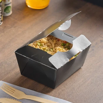 Southern Champion ChampPak Classic 5 1/8" x 4 1/4" x 2 1/2" Black Microwaveable Folded Paper #1 Take-Out Container - 450/Case
