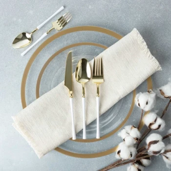 Posh Setting Infinity 8" Gold and White Extra Heavy Weight Plastic Fork - 960/Case