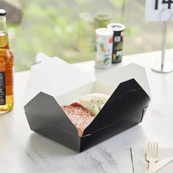 Choice Black Microwavable Folded Paper #2 Take-Out Container 7 3/4" x 5 1/2" x 1 7/8" - 50/Pack