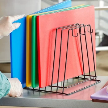 Choice 6-Slot Black Wire Cutting Board Storage Rack with Hooks