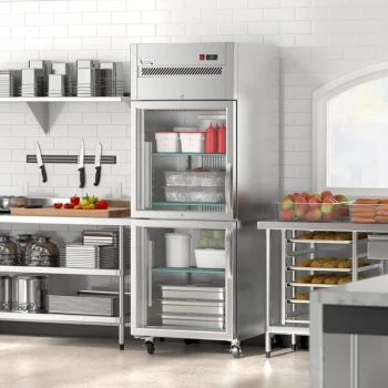 Avantco Z1-R2-GWMS 29" VersaHub WiFi-Enabled Left-Hinged Glass Half Door Stainless Steel Reach-In Refrigerator