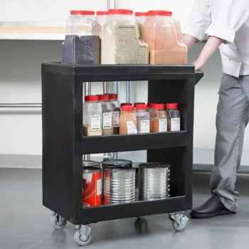 Cambro BC225110 Black Three Shelf Service Cart - 28" x 16" x 32 1/4"
