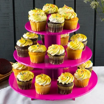 Enjay CS-PINK 3-Tier Disposable Pink Cupcake Treat Stand - 6/Case