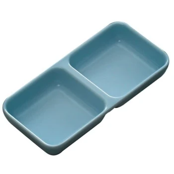 Thunder Group 1902 Blue Jade 4 oz. Rectangular Melamine Two Compartment Sauce Dish - 12/Case