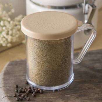 Carlisle 427006 8 oz. Polycarbonate Shaker / Dredge with Beige Lid for Fine Ground Product