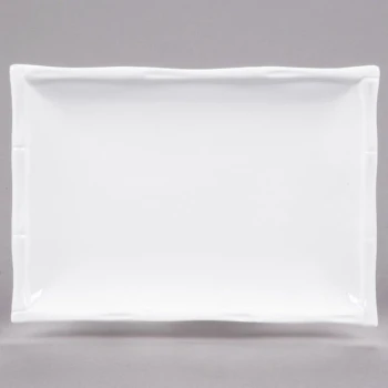 CAC BAP-51 Bamboo Pattern 15 1/2" x 11" Bright White Rectangular Porcelain Platter - 12/Case