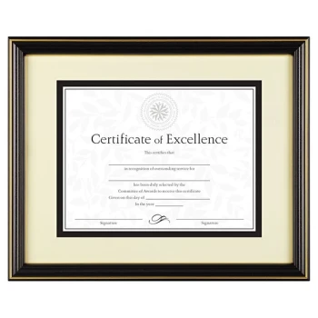 Dax N2709S6T 11" x 14" Black Document Frame with 8 1/2" x 11" Insert and Gold Trim