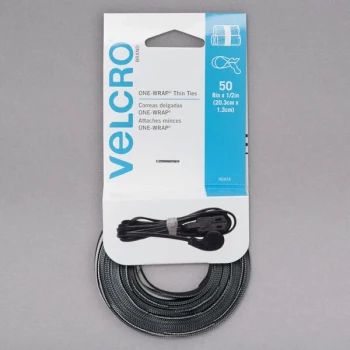 Velcro® 90924 ONE-WRAP 8" x 1/2" Hook and Loop Black/Gray Fasteners - 50/Pack