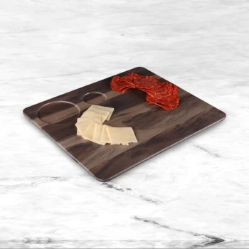 Elite Global Solutions M12105RC Fo Bwa 12" x 10" Faux Hickory Wood Serving Board with Double Ramekin Compartment