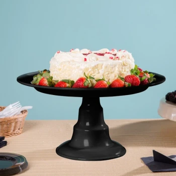 Elite Global Solutions M16RPKT On a Pedestal 16" x 8 1/2" Round Black Melamine Plate Stand
