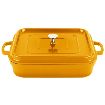 GET Heiss 5 Qt. Orange Enamel Coated Cast Aluminum Roasting Pan with Lid - 12 7/8" x 10 7/8" x 2 3/4" CA-010-O/BK/CC