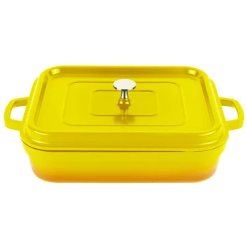 GET Heiss 5 Qt. Yellow Enamel Coated Cast Aluminum Roasting Pan with Lid - 12 7/8" x 10 7/8" x 2 3/4" CA-010-Y/BK/CC