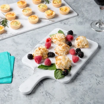 Thunder Group SB608W 8 1/2" x 7" White Shadow Faux Marble Melamine Serving Board with Handle