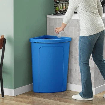 Lavex 21 Gallon Blue Corner Round Waste / Recycling Bin with Blue Rim Top