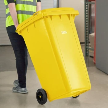 Lavex 64 Gallon Yellow Wheeled Rectangular Trash Can with Lid