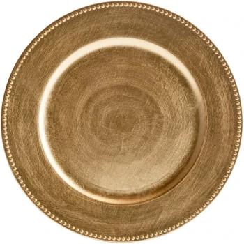 Charge It by Jay 13" Round Gold Beaded Plastic Charger Plate - 12/Pack