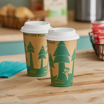 EcoChoice 16 oz. Kraft Tree Print Hot Cup and Sugarcane Lid - 50/Case