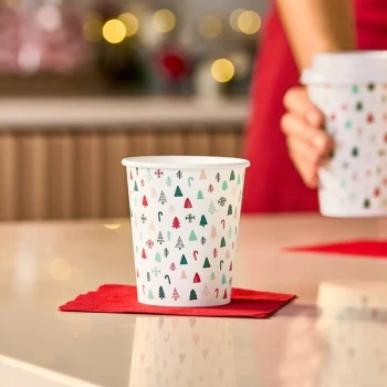 Choice 8 oz. Single Wall Modern Christmas Print Paper Hot Cup - 1,000/Case