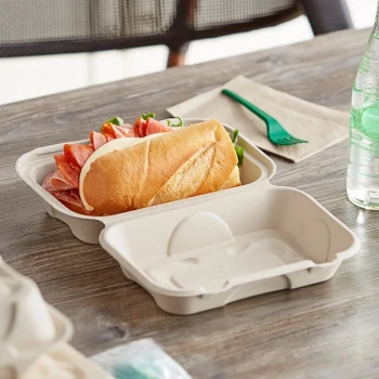 World Centric Compostable Fiber Clamshell Hoagie Box 9" x 6" x 3" - 500/Case