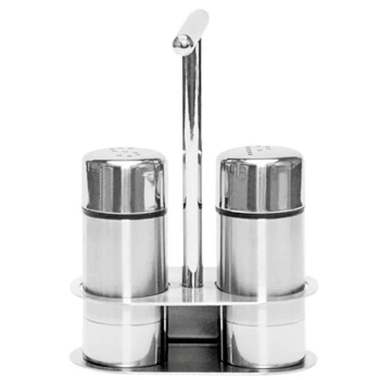 Fortessa Basics by Zwiesel Fortessa 7 1/2" x 6 1/4" Stainless Steel Salt and Pepper Shaker Set with Base