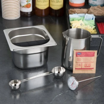 Barista Kit with 4" Knock Box and (100) 0.25 oz. Urnex Cafiza Powder Packets