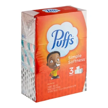 Puffs Basic 180 Sheet 3-Pack 2-Ply Facial Tissue Box - 8/Case