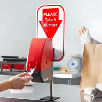 Turn-O-Matic Red / Gray Manual Take-a-Number Countertop Kit with White Tickets