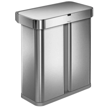simplehuman ST2036 15.3 Gallon / 58 Liter Rectangular Brushed Stainless Steel Dual Compartment Sensor Trash Can with Voice and Motion Control