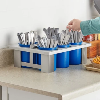 Steril-Sil E1-BSOE-BLUE Stainless Steel 6-Cylinder Drop-In Flatware Basket with Blue Solid Cylinders