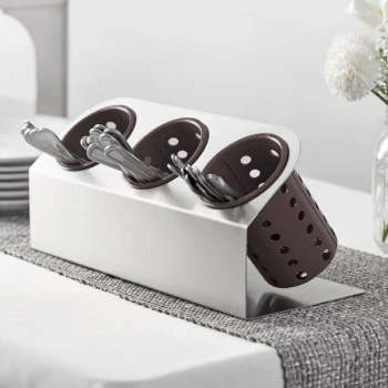 Steril-Sil Cantilever 3-Cylinder Stainless Steel Flatware Organizer with Brown Perforated Plastic Cylinders
