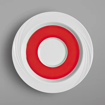 Schonwald Donna Senior 6 5/8" Continental White and Red Porcelain Special Saucer - 12/Case