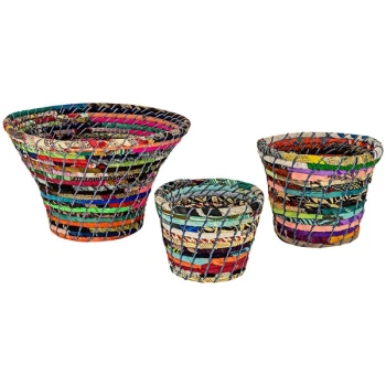 Kalalou 3-Piece Multicolor Woven Kantha Display Basket Set NVEE1024