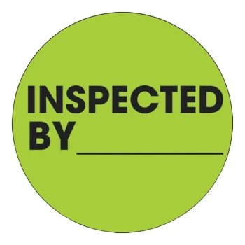 Tape Logic 1" Inspected By Fluorescent Green Semi-Gloss Paper Permanent Inventory Round Label - 500/Roll